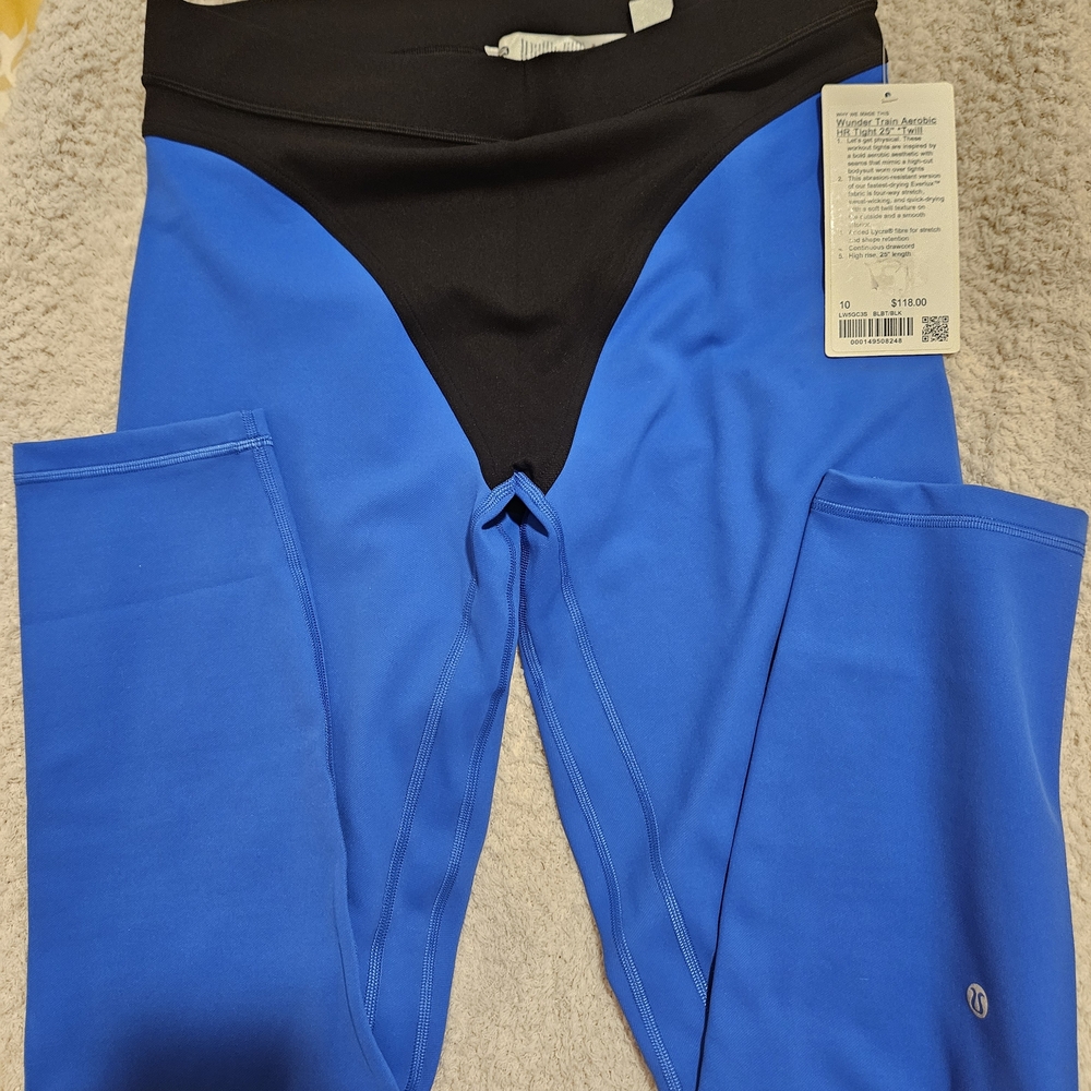 Lululemon Athletica Wundertrain Black and Blue  HR Tight * Twill NWT SZ 10